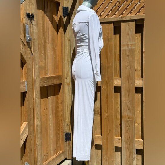 🆕 CHRISTOPHER ESBER 🧿 NWOT Venus Plunge Shirt Maxi Dress, White - Sz AU6 US 2 - Picture 4 of 16